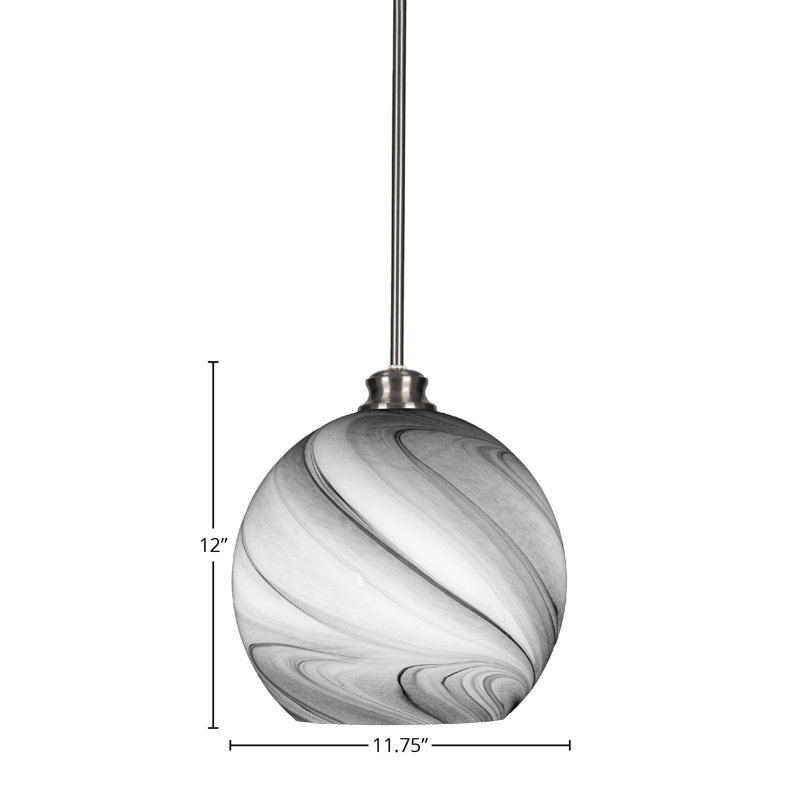 Luminaire suspendu 1 lumière Kimbro, Nickel brossé, H 10,75 po x l 11,75 po x P 11,75 po