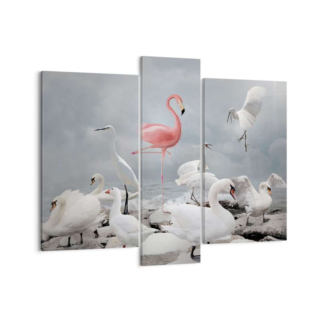 3-tlg. Leinwandbilder-Set Flamingo Swan Fantasy