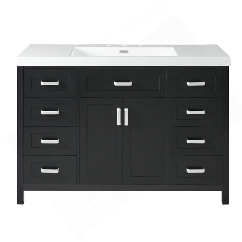 Lavabo, 2 portes et 8 tiroirs, système de fermeture en douceur, conception classique, Noir