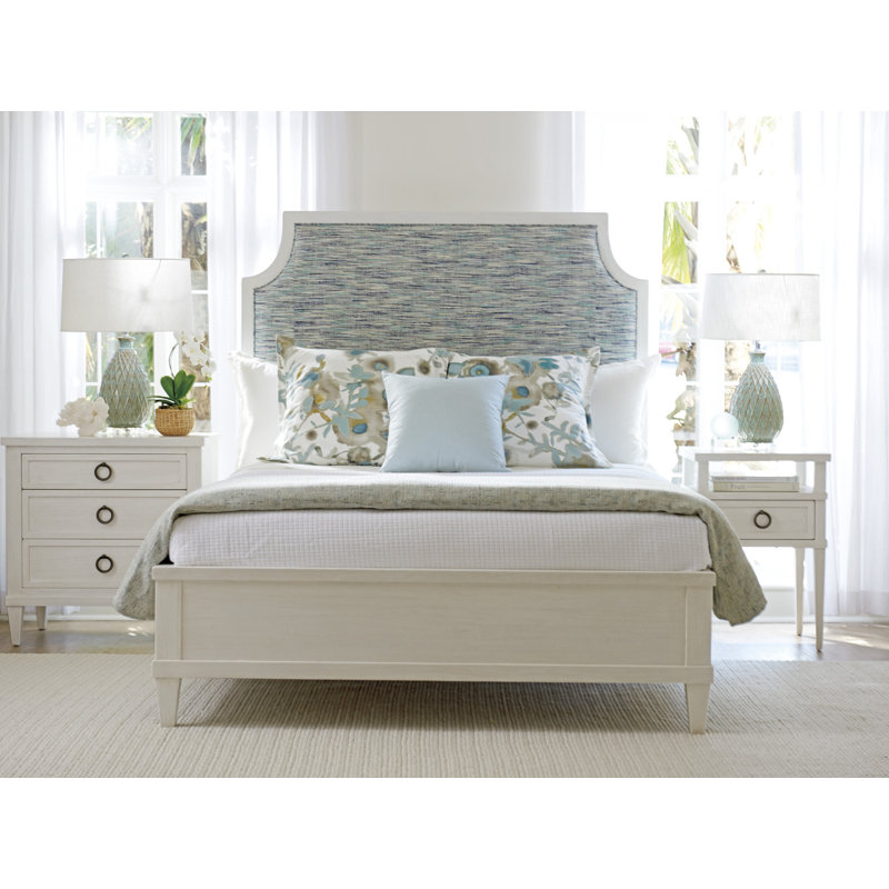 Queen Shell White Mahogany Upholstered Bed with Headboard