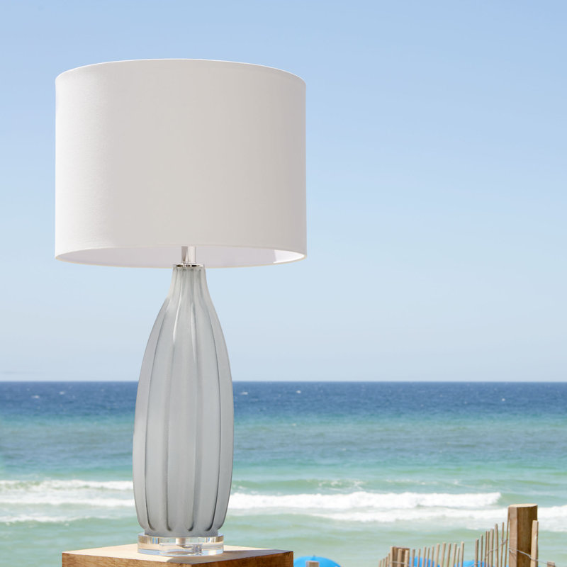 Blakemore Grey Glass Table Lamp with Off-White Cotton Shade