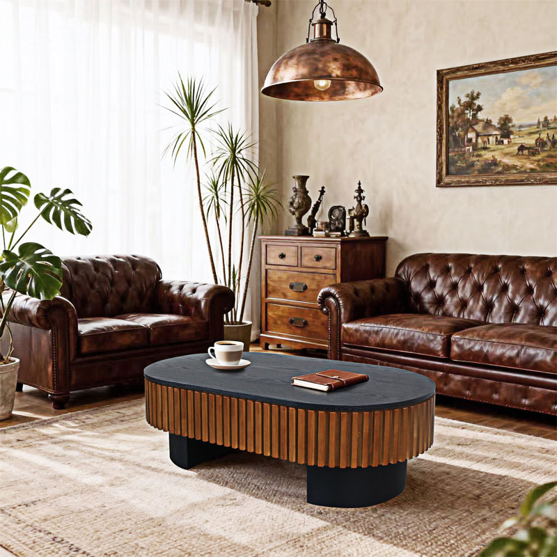 Table basse en bois avec rangement caché, H 13,79 po x l 43,71 po x P 23,63 po, Noir / brun + noir
