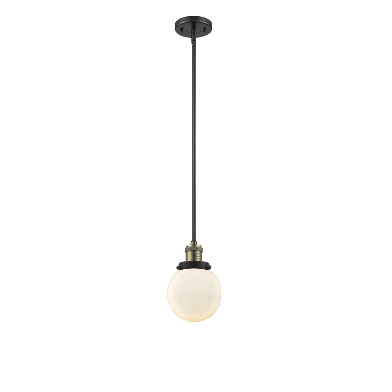 Luminaire suspendu sphère 1 lumière Zarmayr, Laiton antique noir, Boîtier blanc mat, Ampoule non incluse