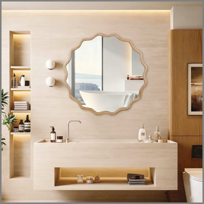 Miroir décoratif rond en bois massif Wavy