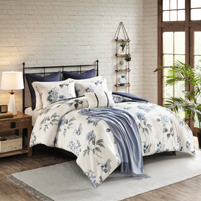 Couette King/King en seersucker avec oreiller - , Décor floral bleu, Ensemble de lit 7 pièces en seersucker, Motif, Lavable à la machine