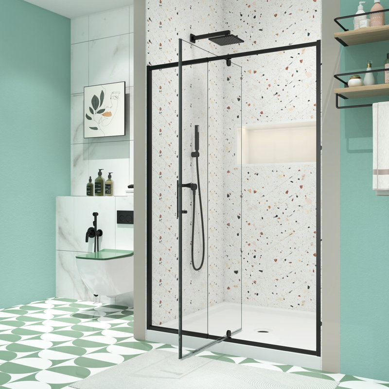 Pivot Frame Shower Door In Matte Black - 44-48" Width, 71" Height, 1/4" Tempered Glass, Stainless Steel Handle, Magnetic Close, Leak Design Swing W H Black, Design, Easy Installation