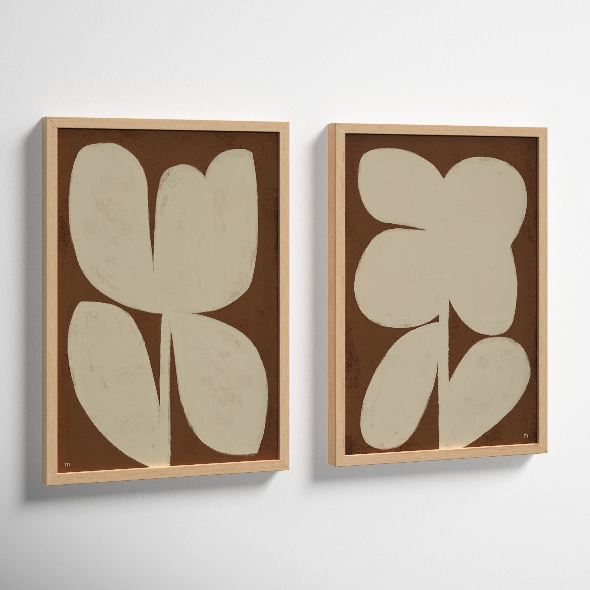 Flower Set Of 2 by StudioM, 20" H x 14" W x 1.25" D, Maple Framed