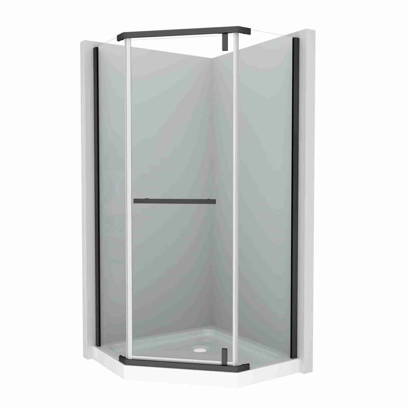 Porte de douche pivotante en verre trempé sans cadre, Noir mat