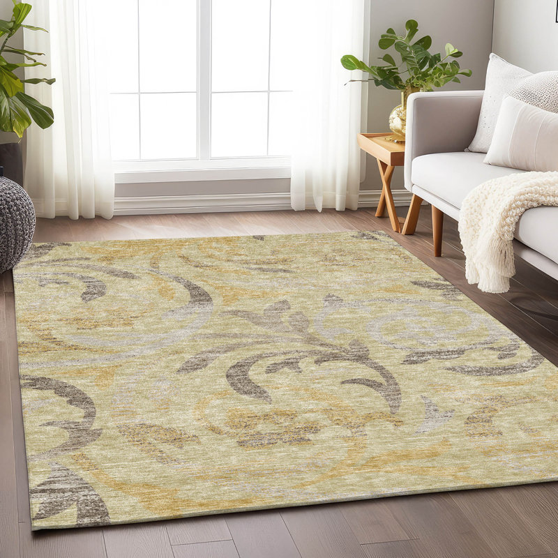 Premium Machine Washable Prisco Gold Rug, Rectangle 10' x 14'