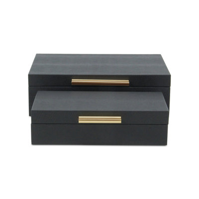 RebekaSet of 2 Rectangular Nesting Decorative Storage Boxes, Modern Embossed Finish - Black Faux Snakeskin