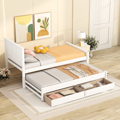 Lit simple blanc avec lit gigogne et rangement