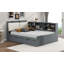 Lit plateforme double en bois avec lit gigogne caché, tablette latérale et tête de lit sur mesure, gris-168334830