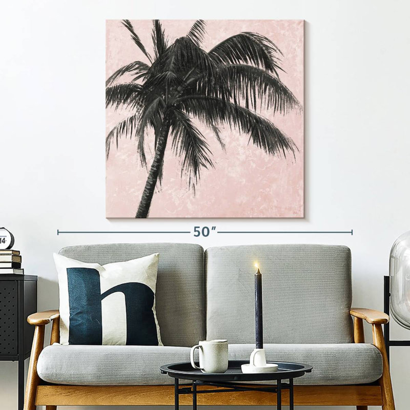 Palmier gris Harnek sur fond rose II, H 33 po x l 33 po