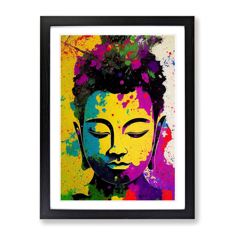 Buddha Splashed No.5 - Wall Art, Black Framed, 66cm H x 48cm W x 2cm D, White