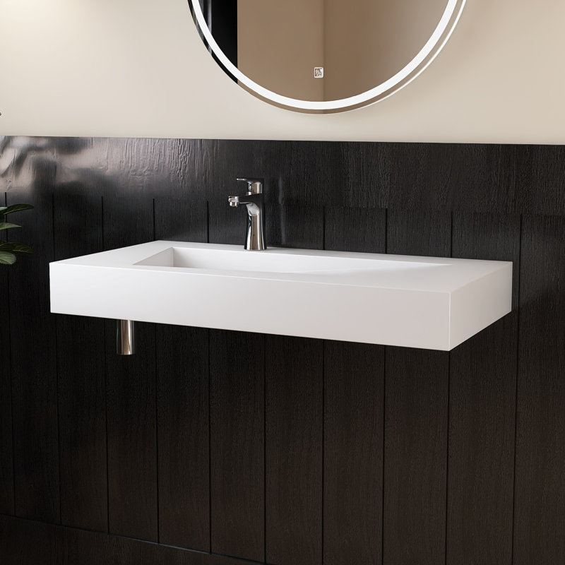 35'' Wall Mounted Bathroom Sink Solid Surface Sink With Faucet Hole