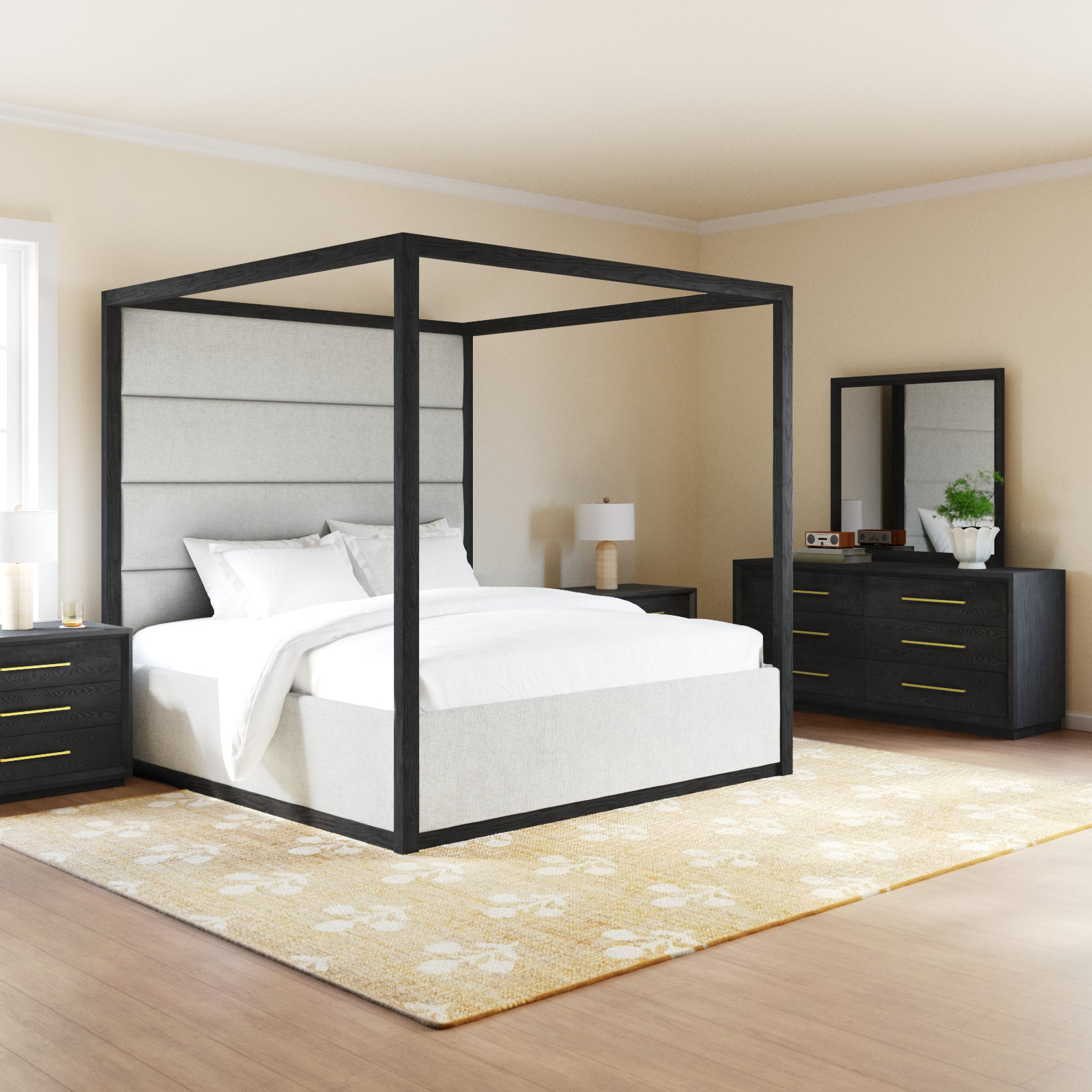 Langley Bedroom Set, King, Gray/Off-White