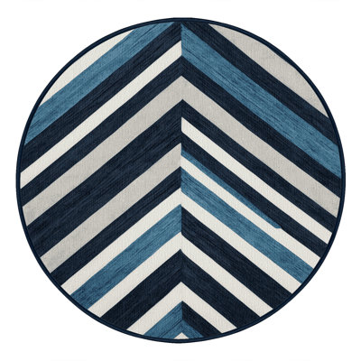  Tapis lavable rayé bleu acier et blanc