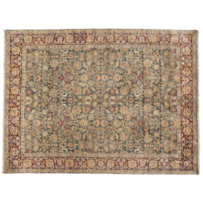 Tapis unique en laine noué à la main brun / beige / bourgogne de 8 pi 10 po x 11 pi 1 po