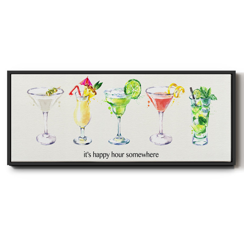 Happy Hour cocktails - toile encadrée, H 12 po x l 30 po