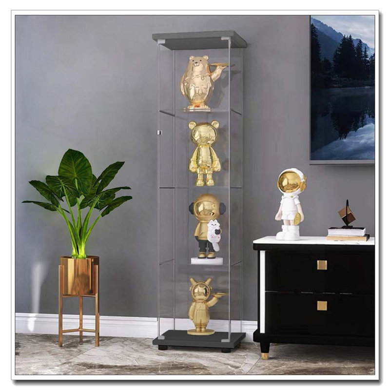 Armoire à une porte en verre avec 4 tablettes, H 64 po x l 17 po x P 14,7 po, Noir