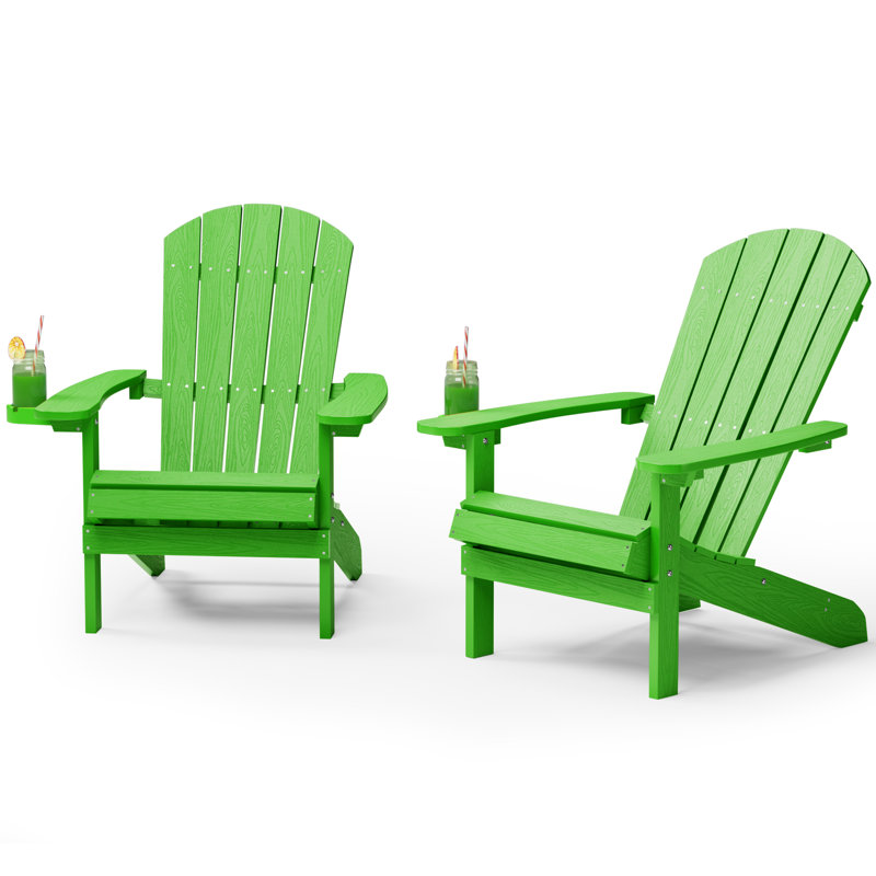 Plastic Adirondack Chairs Outdoor HIPS Patio Chairs With Wood Texture Lawn Fire Pit Deck Porch Garden Chairs For Adults（Set Of 2）