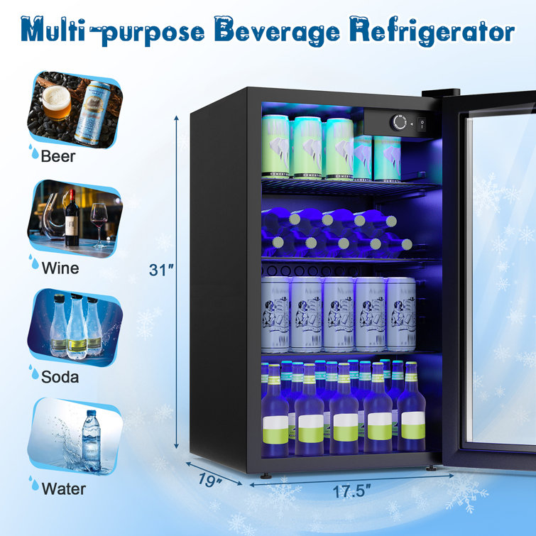 Crownful 120 Can Beverage Refrigerator Cooler, 3.2Cu.ft Mini Fridge with  Adjustable Shelves 