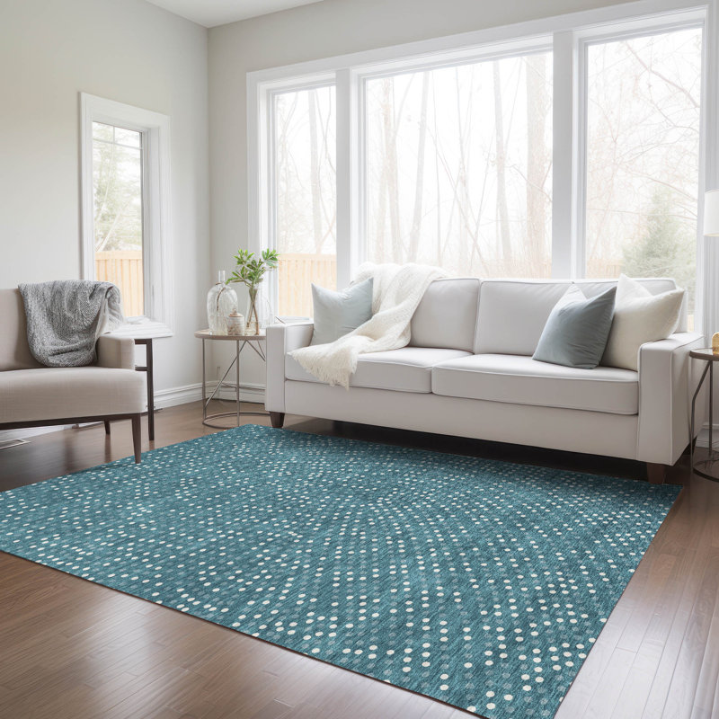 Teal Synthetic Flat Woven Washable 3' x 5' Area Rug