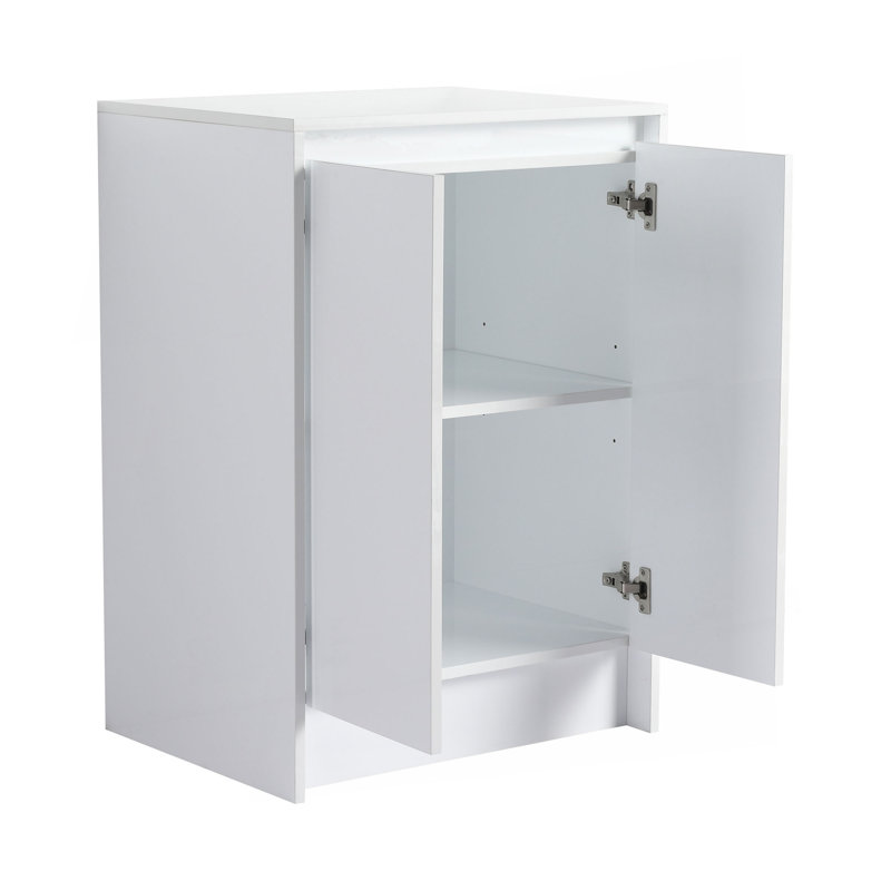 Armoire de rangement autoportante 24 po, 2 portes à fermeture douce, blanc brillant