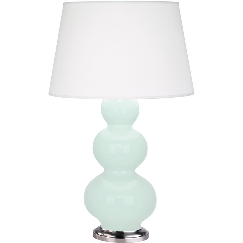 Triple Gourd Table Lamp, Mint Glazed, Antique Silver