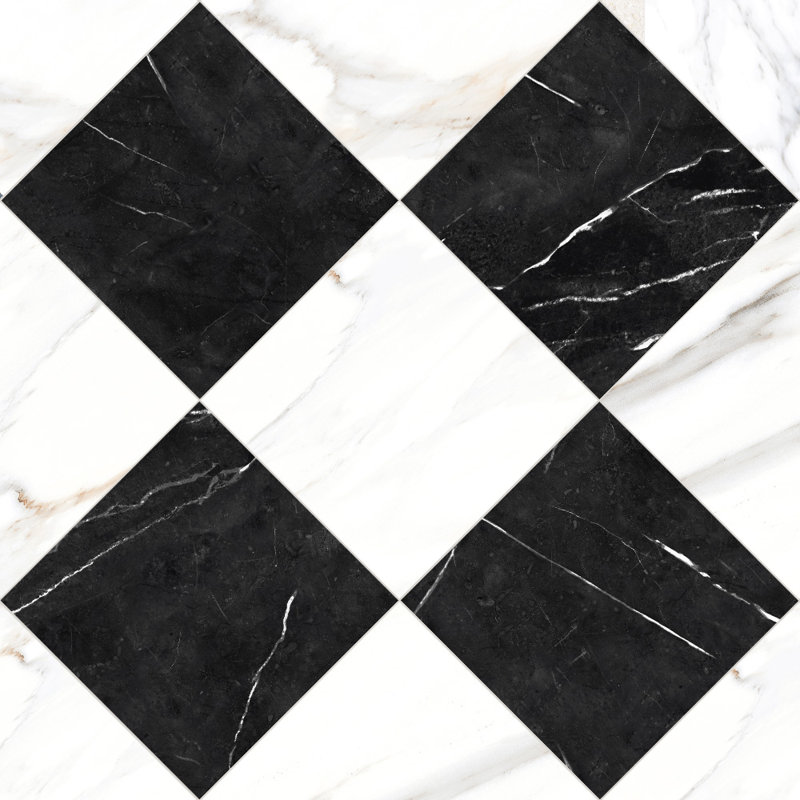 Tavari Checkerboard 10X10 Marquina And Calacatta, White/Black