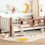 Lit simple en bois massif avec rangement, escalier et garde-corps, beige, solution de rangement en pin facile à monter-130115586-130115584