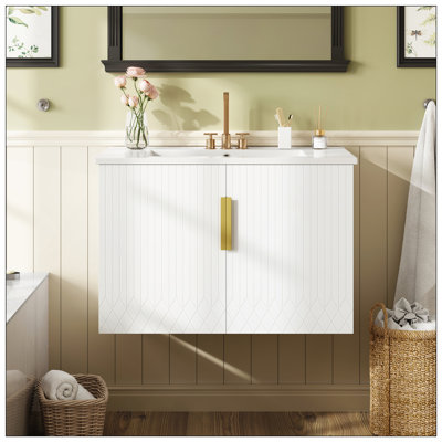 Meuble-lavabo vintage de 30 pouces avec lavabo en céramique, portes à fermeture douce et rangement spacieux pour les salles de bain modernes