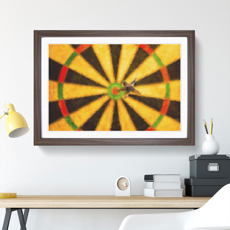 Bulls Eye Dartboard - Picture Frame Painting, 36cm H x 48cm W x 2cm D, Walnut Framed