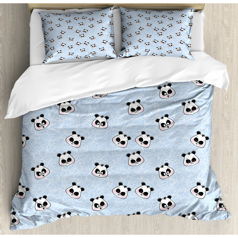Ensemble de housse de couette Panda, Housse de couette très grand + 2 taies décorativ