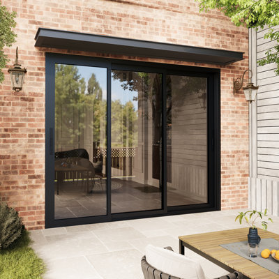  108"W x 80“H Sliding Patio Door Triple Track Design With Black Hardware Kit, Clear Glass