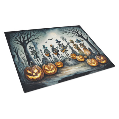 Mariachi Skeleton Band Spooky Halloween Glass Cutting Board Large