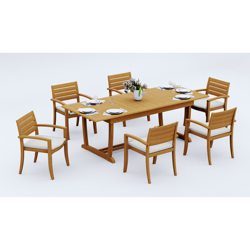 Ensemble de salle à manger 9 pièces en bois de teck de qualité A: table de chevet rectangulaire à double tréteaux 94 po et chaises empilables Alvarado # 11TV2108