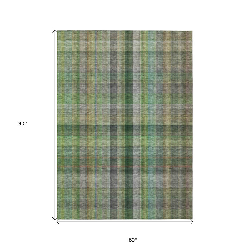 Tapis extérieur lavable antidérapant à carreaux vert 5 pi x 8 pi