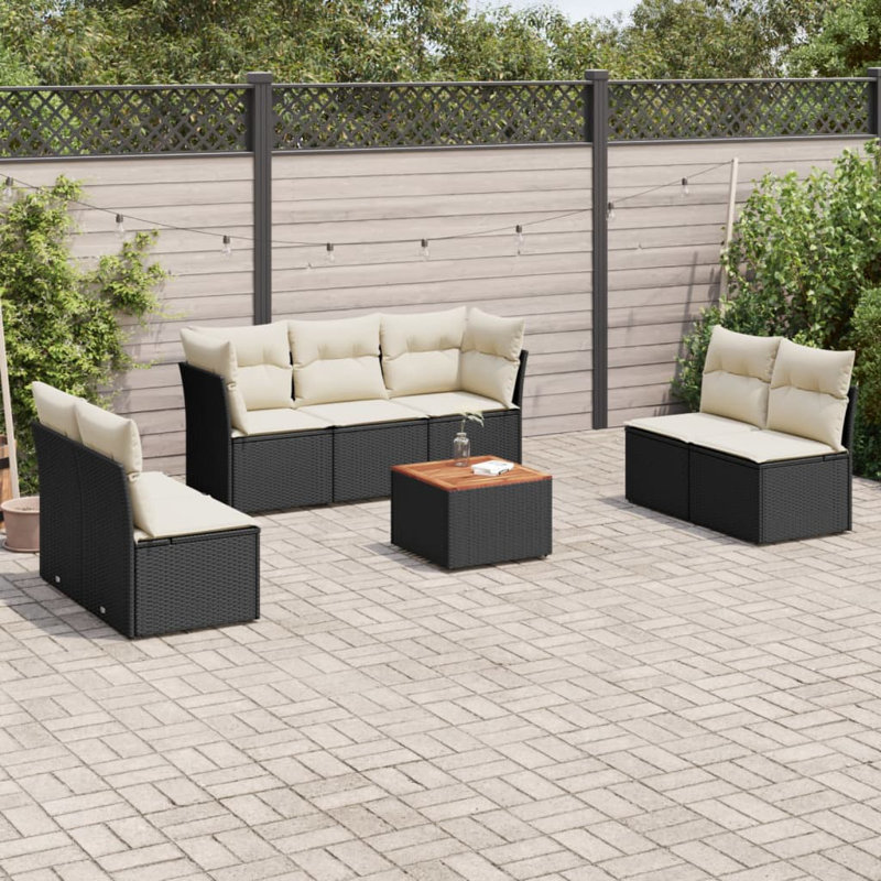 Ensemble de canapé modulaire en rotin PE noir et blanc 8 pièces Vidaxl