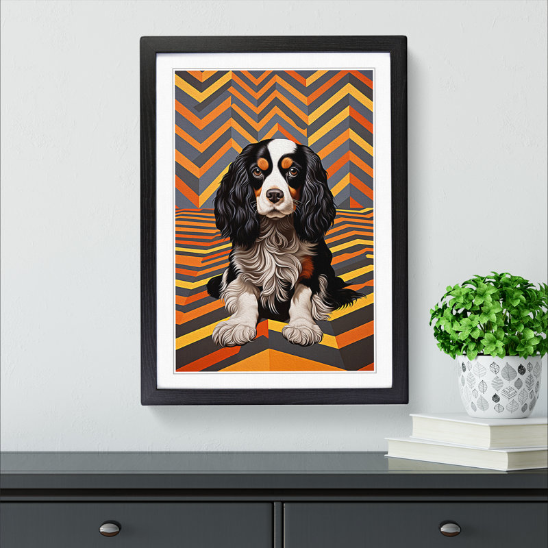 Cavalier King Charles Spaniel Op - Single Picture Frame Print on Wood, Black Framed, 46cm H x 34cm W x 2cm D