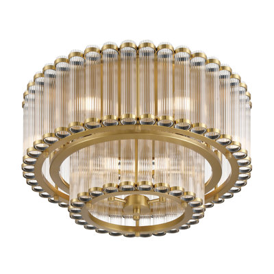 Plafonnier encastré, 9 lumières, 24 po, doré, verre nervuré