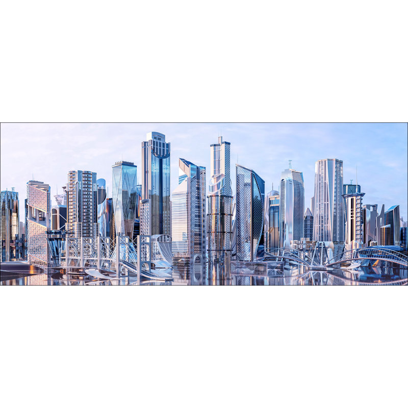 Cyber Skyline - No Frame Panoramic Print on Float Glass, 50cm H x 125cm W x 1.4cm D