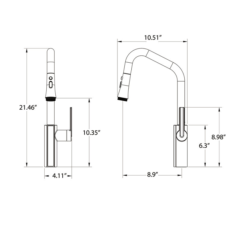 21.46" Kitchen Faucet with Pull Down Sprayer, Brass Temperature Digital Display Kitchen Sink Faucets, Matte Black