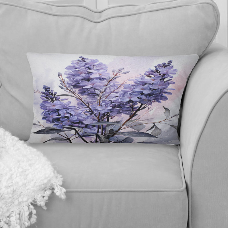 Coussin mauve à motif de fleurs mauves