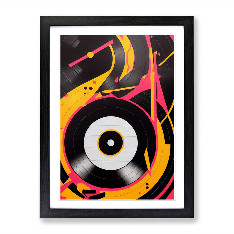 XV1022-5039X Vinyl Record Player Abstract - Print, White, Black Framed Paper, 34cm H x 25cm W x 2cm D