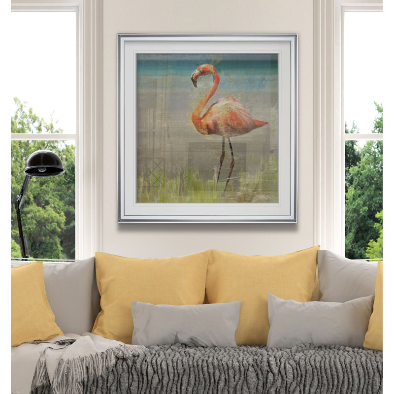 'flamant rose fancy ii' imprimé graphique encadré, 16" H x 16" L x 1.5" D