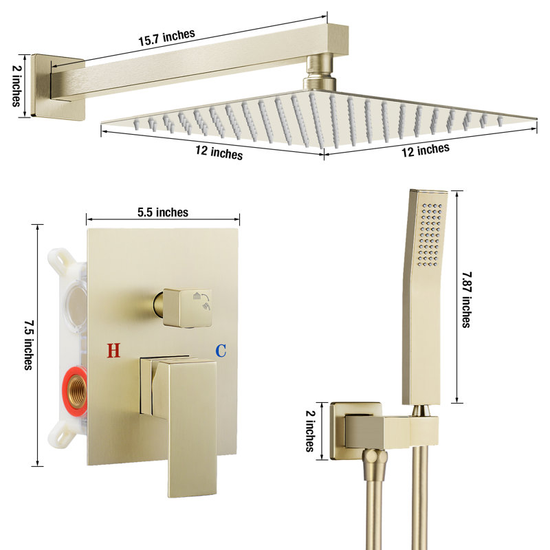12 in.shower faucet, Brushed Gold