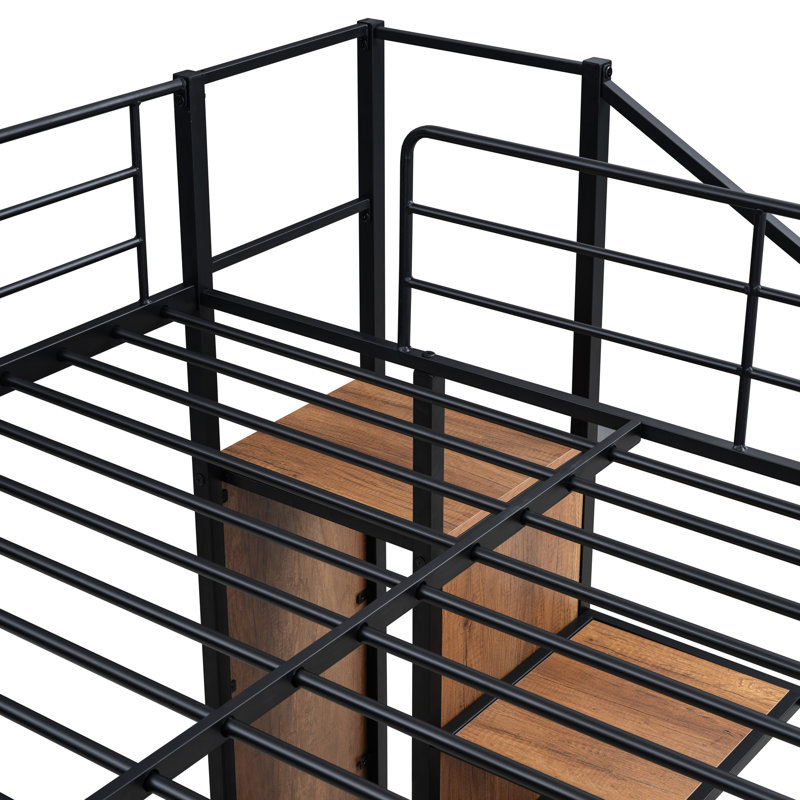 Lit superposé en fer noir avec rangement latéral et armoire à vêtements - choix d'économie d'espace, structure de construction, configuration latérale sécuritaire de la tablette et du support, option de literie