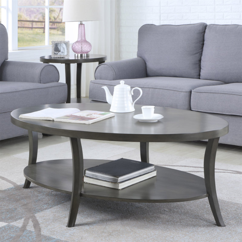 Perth Contemporary Oval Shelf Coffee Table, Grey