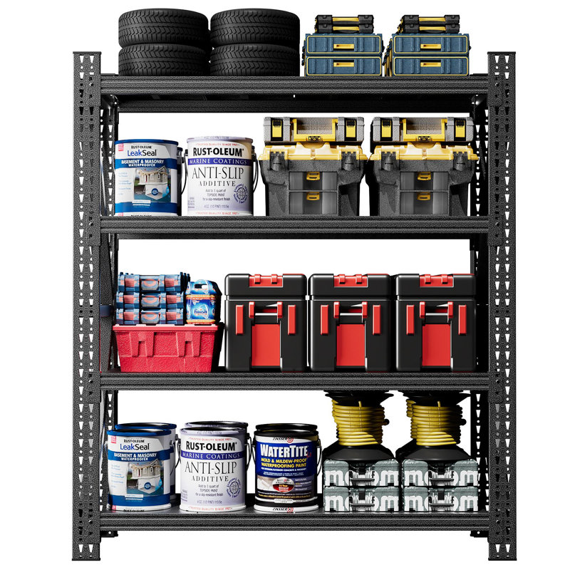 Heavy Duty Metal Adjustable Garage Shelves, 4000LBS Storage Rack (69"H X 59"W X 23.6"D) Industrial Shelving Unit For Warehouse, Black